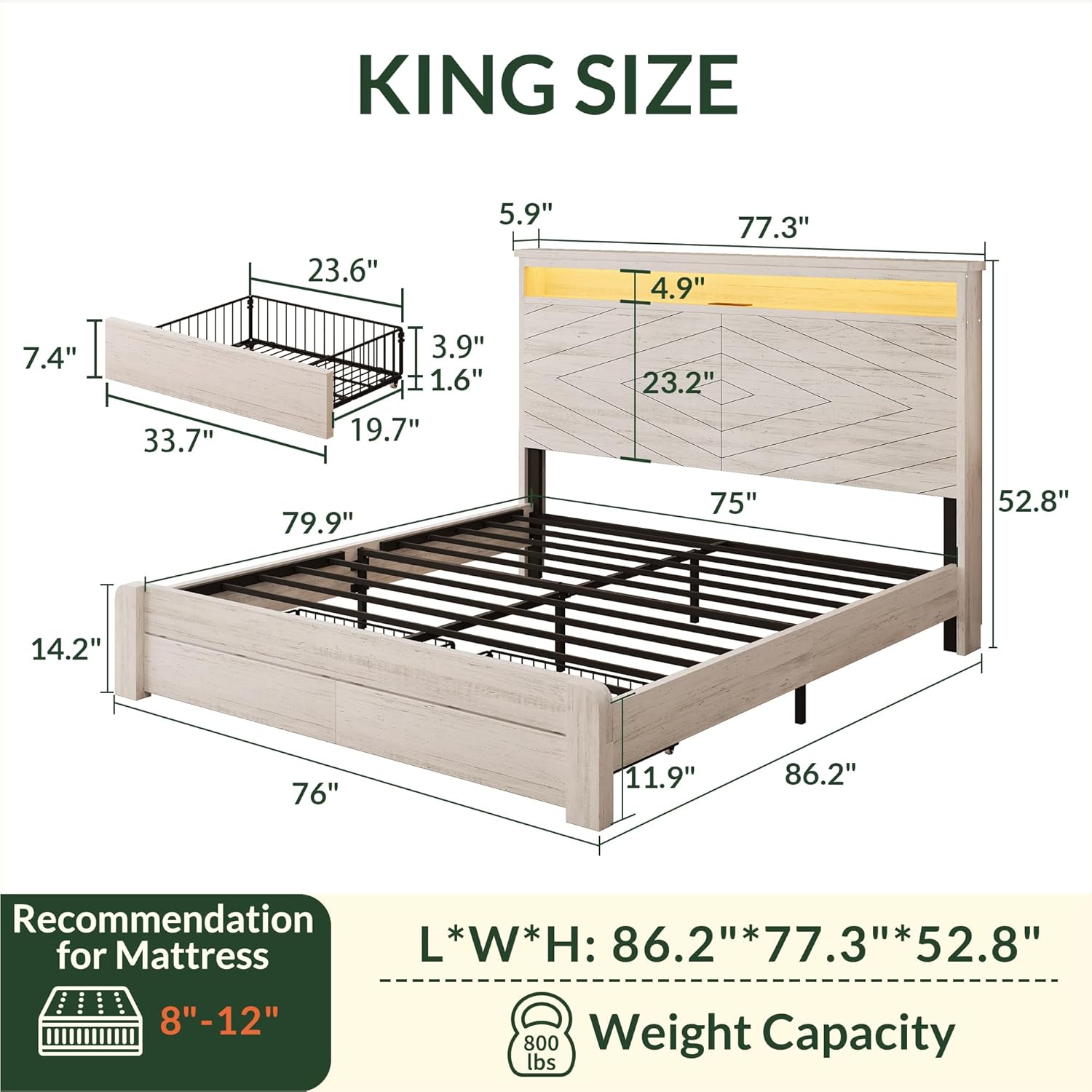 Base de Cama King Size de Made - King Size Bed Frame With Storage Drawers reseña y precio