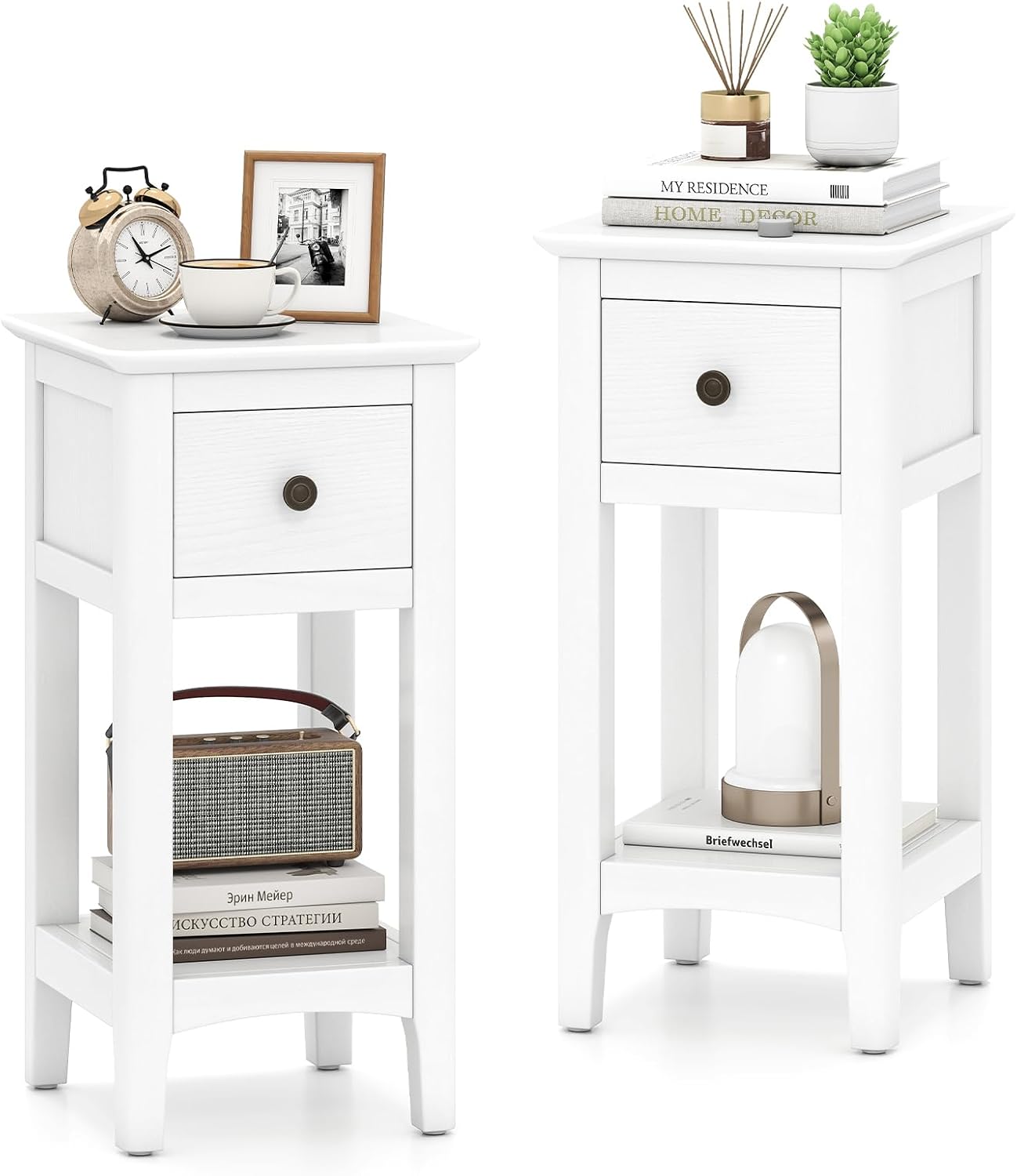 Mesas Auxiliares Estrechas con - Solid Wood Nightstand 2 Drawers reseña y precio