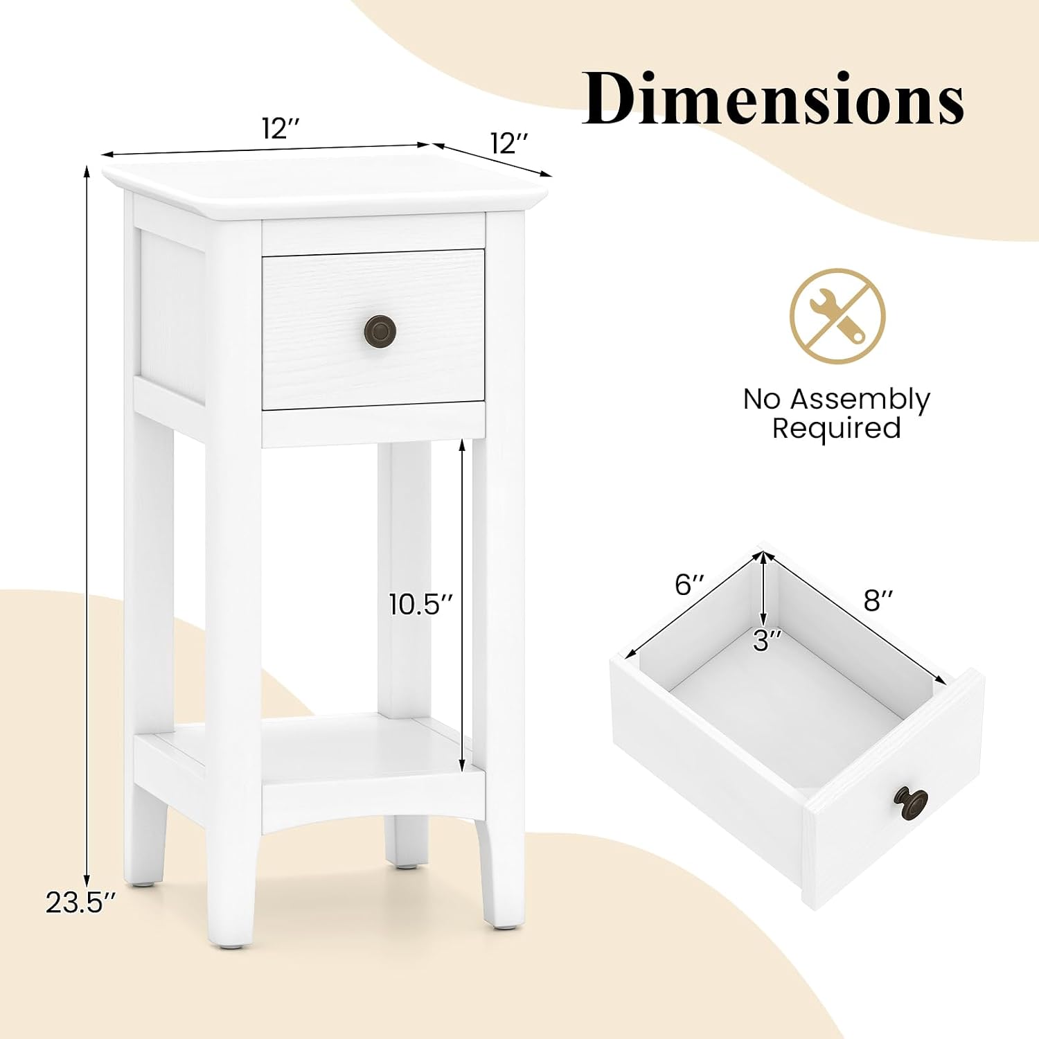 Mesas Auxiliares Estrechas con - Solid Wood Nightstand 2 Drawers reseña y precio
