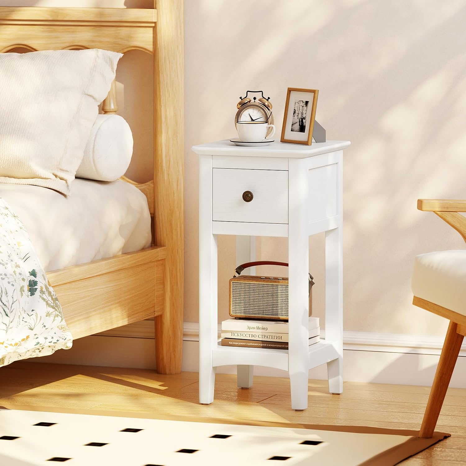 Mesas Auxiliares Estrechas con - Solid Wood Nightstand 2 Drawers reseña y precio
