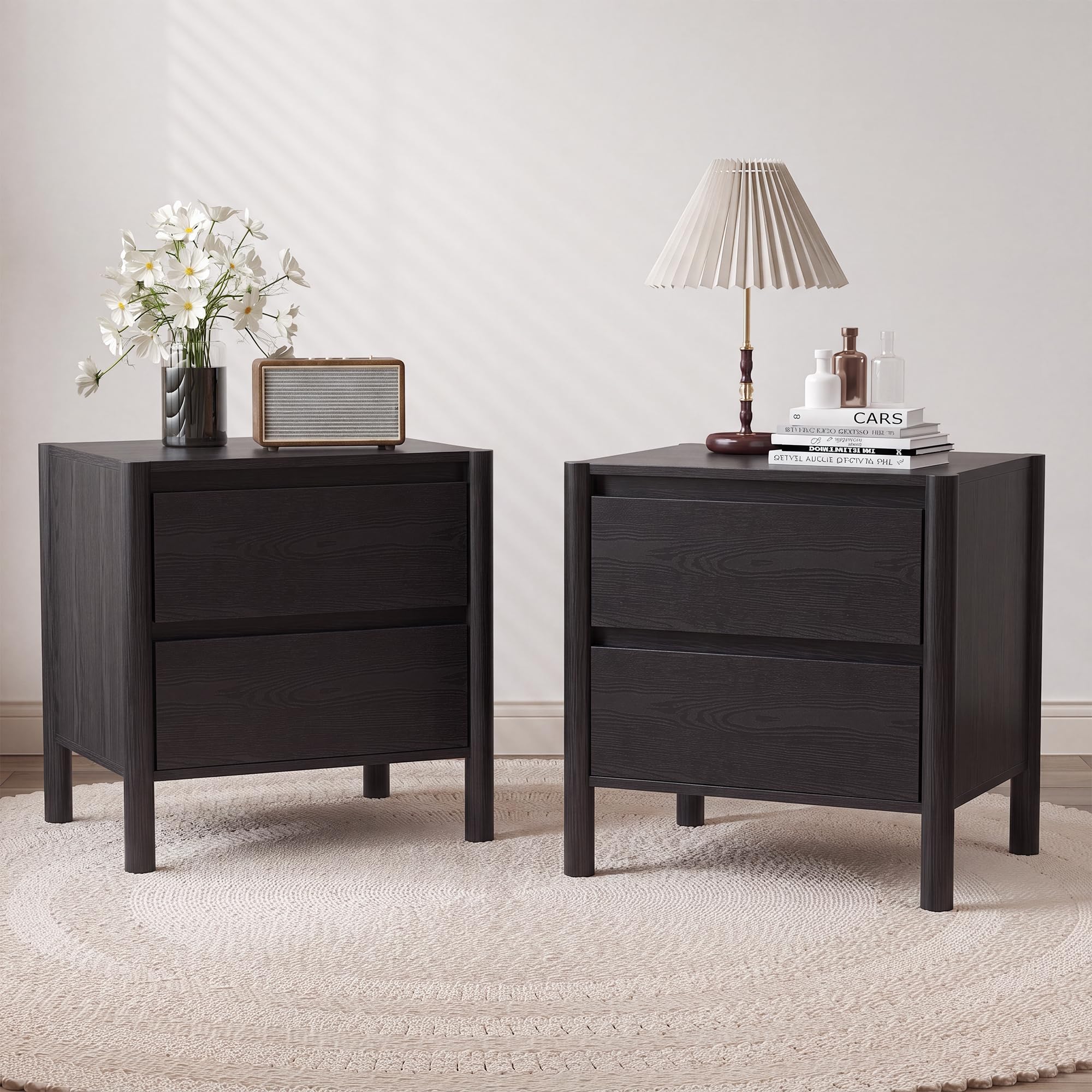 Juego de 2 mesas de noche negr - Solid Wood Nightstand 2 Drawers reseña y precio