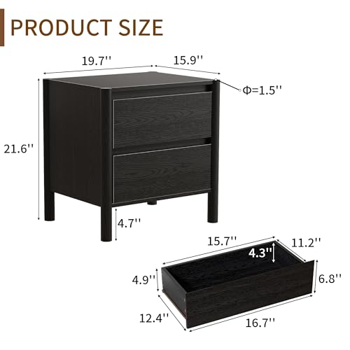 Juego de 2 mesas de noche negr - Solid Wood Nightstand 2 Drawers reseña y precio