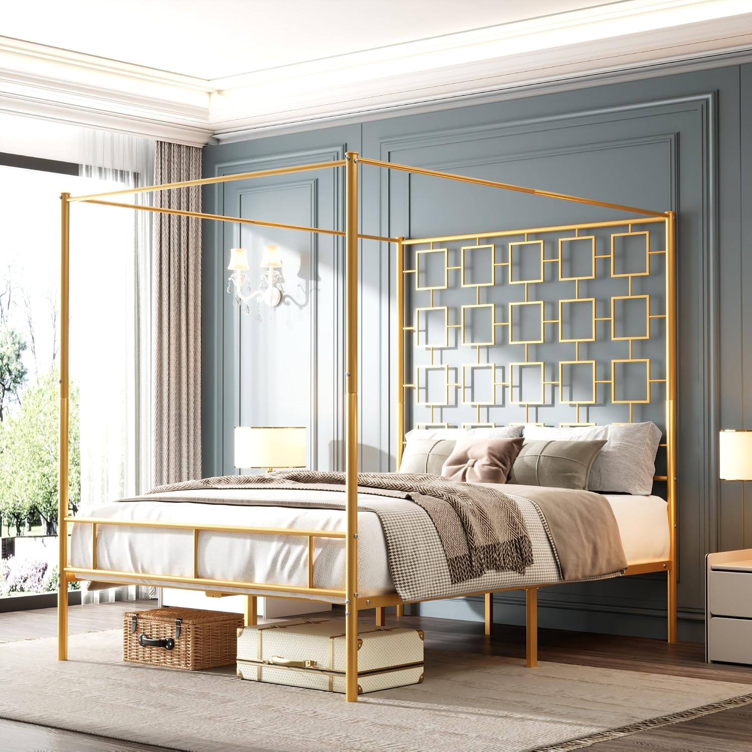 Base de Cama Queen con Dosel d - Canopy Bed Frame Metal Queen reseña y precio