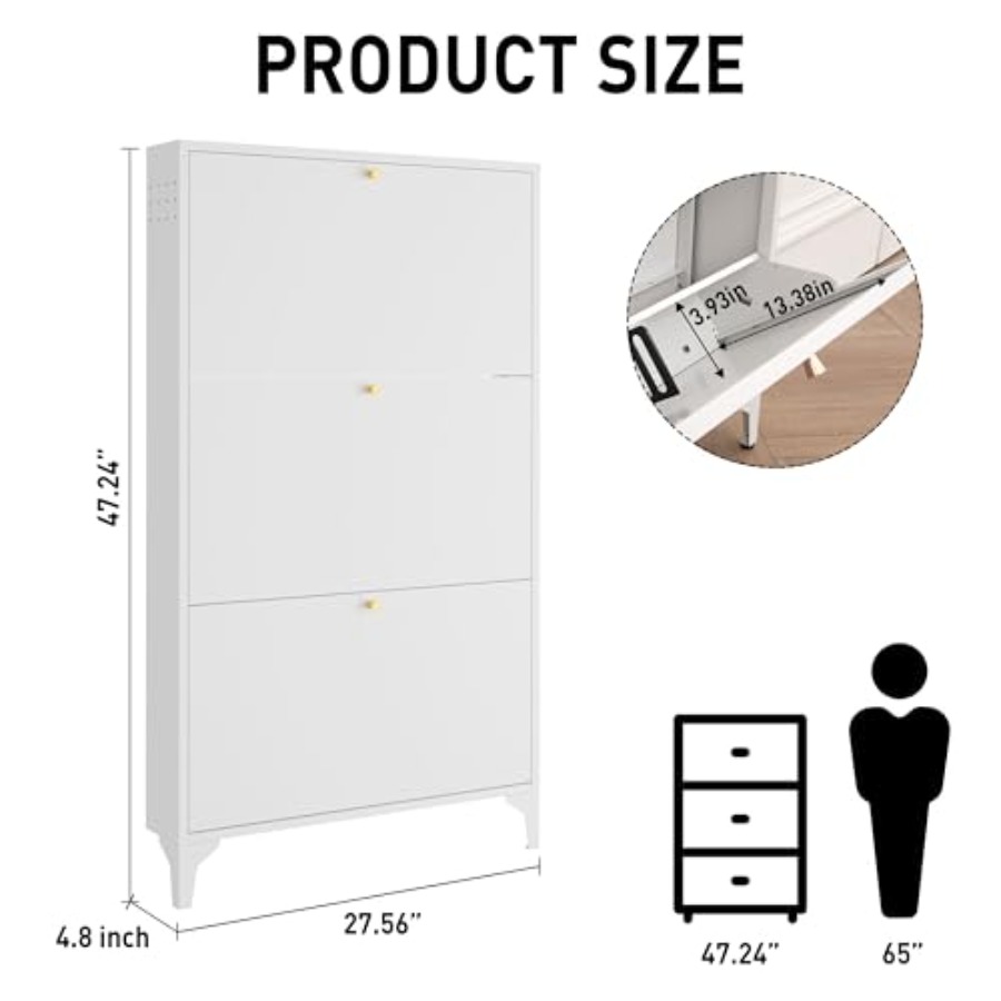 Zapatero independiente con 3 c - Shoe Rack Cabinet Narrow Entryway reseña y precio
