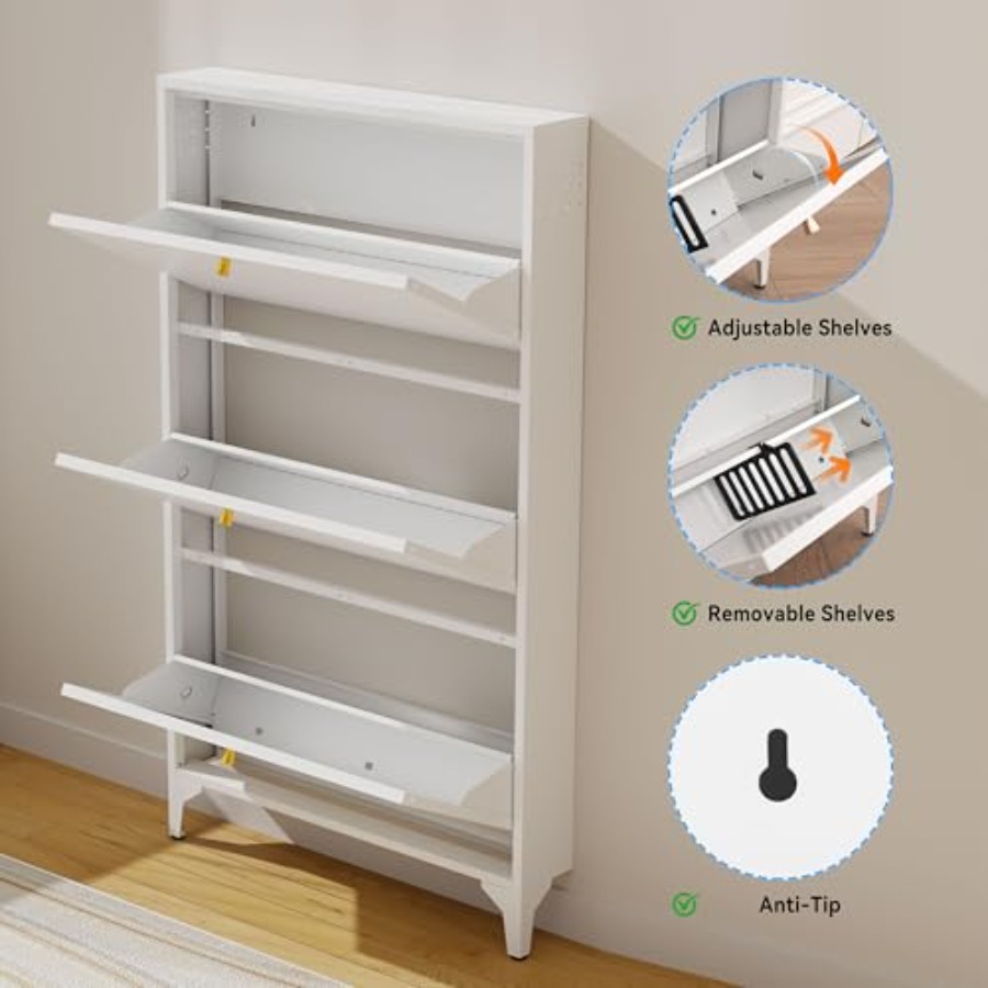 Zapatero independiente con 3 c - Shoe Rack Cabinet Narrow Entryway reseña y precio
